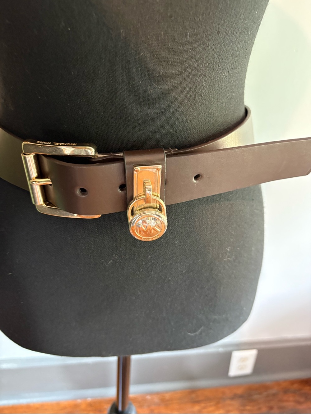 Michael Kors Brown Belt with Gold Emblem Accent size small NWT